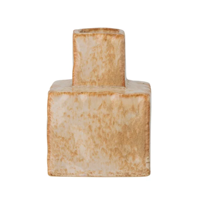 Square Beige Textured Ceramic Vase