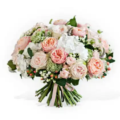 The Serene Garden Bouquet: White Hydrangeas & Pink Roses