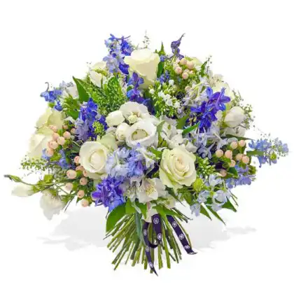 White Roses and Delphinium Bouquet