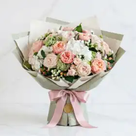The Serene Garden Bouquet: White Hydrangeas & Pink Roses