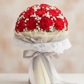 Radiant Scarlet Carnation & Graceful Gypsophila Bridal Bouquet