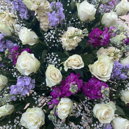 Queen White Roses and Pink Lily Flowers Bouquet