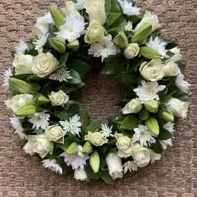 White Rose and Lily Funeral Flower Wreath