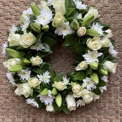 Pink Rose & Lily Funeral Wreath