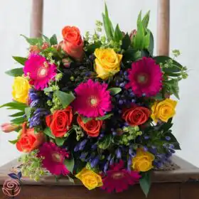 Vibrant Sunshine Rose & Pink Gerbera Hand-Tied Bouquet