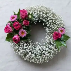 Elegant Pink Rose & Aster Funeral Wreath