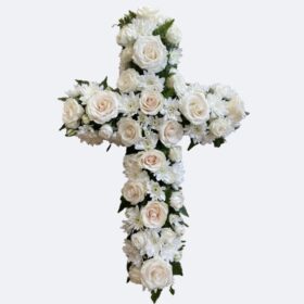 White Rose & Chrysanthemum Funeral Cross