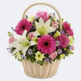Gerbera Lilies Roses Basket Arrangement
