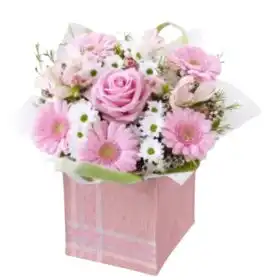 Gerbera and Rose Flowers in Hat Box