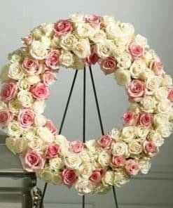 Large Pastel Roses Wreath with stand 20 inches | Rose Wreath | Online Flower Company