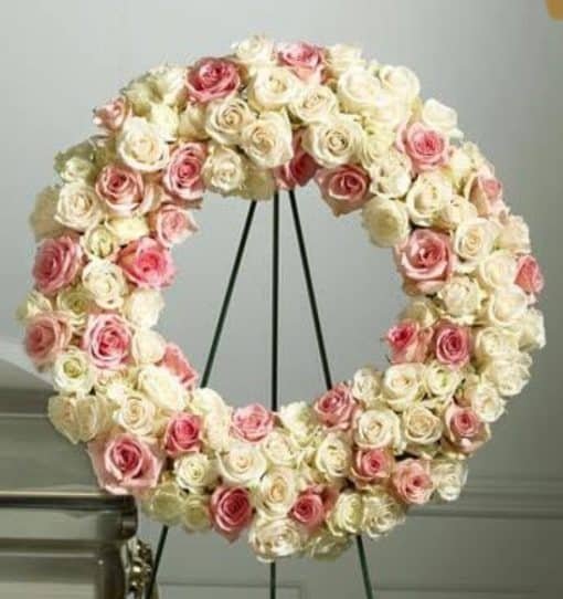 Large Pastel Roses Wreath with stand 20 inches | Rose Wreath | Online Flower Company