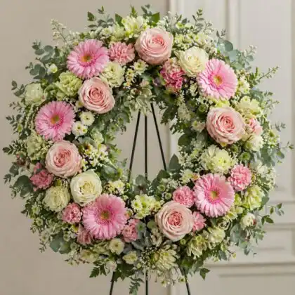 Pink and Cream Funeral Wreath