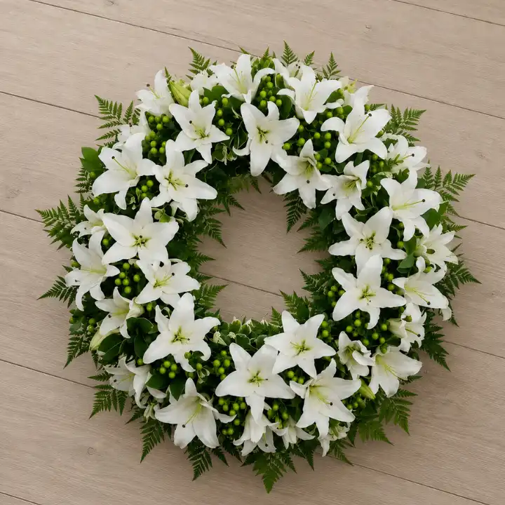 Serene White Lily Funeral Wreath 1 Serene White Lily Funeral Wreath