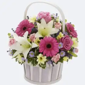 Gerbera Lilies Roses Basket Arrangement