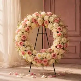 Pink & White Rose Funeral Wreath