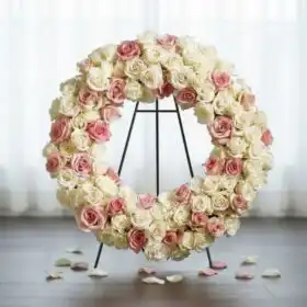 Pink & White Rose Funeral Wreath