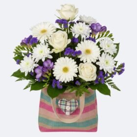 Roses, Gerbera, Freesia Flowers in Gift Bag