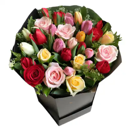 What does bouquet of tulips and roses look like?