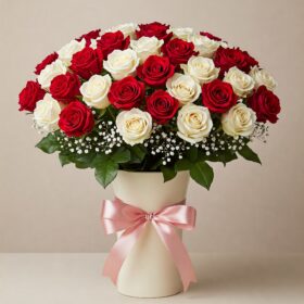 Classic Red and White Rose Bouquet