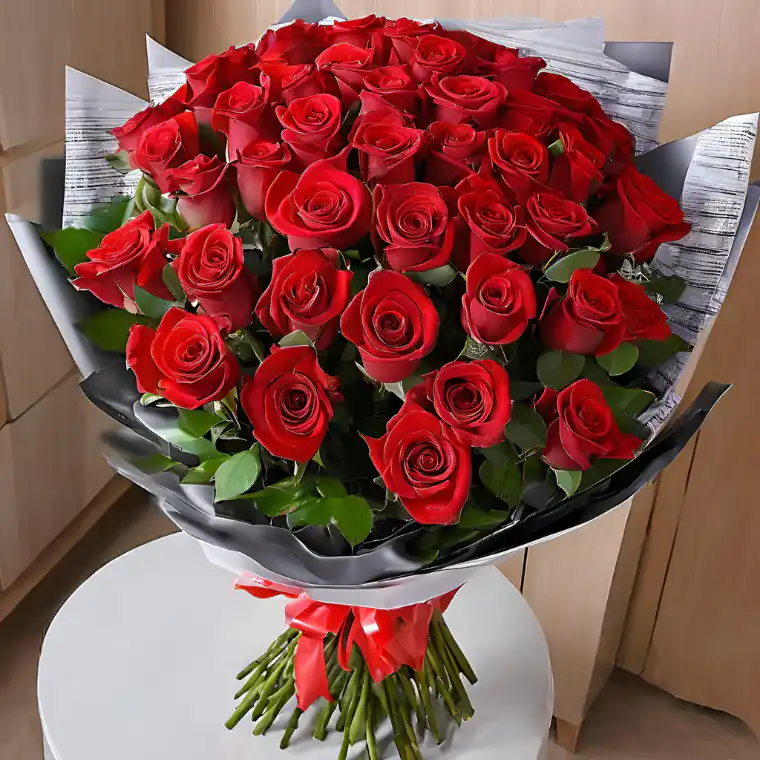 Large Bouquet of Red Roses in White Wrapping 2 100 Red Roses For Valentine’s Day Gift - A Luxurious Bouquet of Fresh Roses for Romance