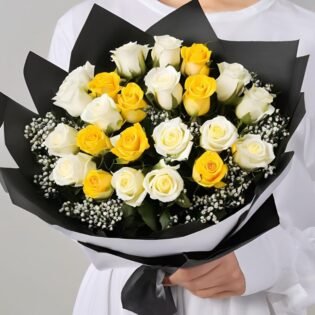 Women’s Day White & Yellow Roses Flower Gift – Next Day Delivery