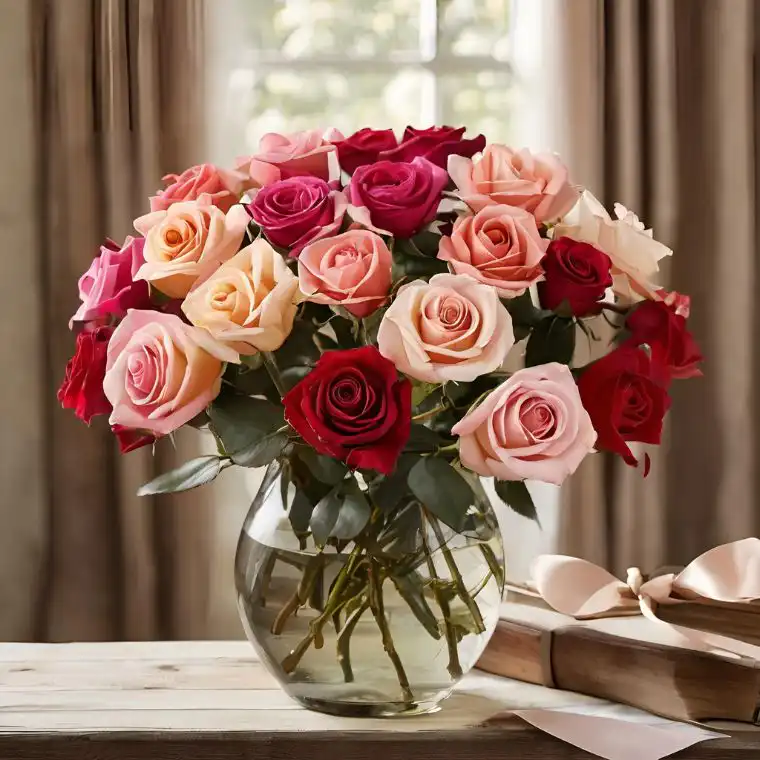 Radiant Pastel Pink Rose Bouquet in Luxury Glass Vase 1 Best Rose Flowers for International Women’s Day - Elegant Rose Bouquet Best Rose Flowers for International Women’s Day - Elegant Rose Bouquet
