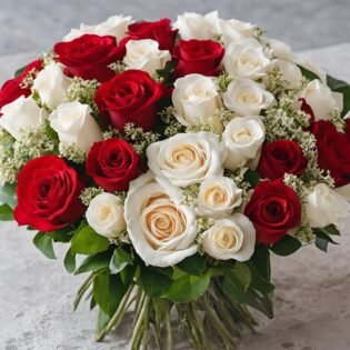 Red and white rose bouquet delivery UK - Image 2