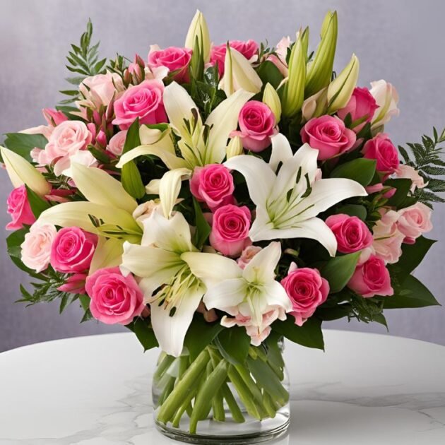The White and Purple Bouquet Special Offer features a beautiful mix of white lilies, roses, and purple flowers. Perfect for any occasion, this bouquet is arranged with care and freshness in mind. Delivered on time with our easy tracking service, it's the perfect way to brighten someone's day with elegance. The White and Purple Bouquet Special Offer features a beautiful mix of white lilies, roses, and purple flowers. Perfect for any occasion, this bouquet is arranged with care and freshness in mind. Delivered on time with our easy tracking service, it's the perfect way to brighten someone's day with elegance.