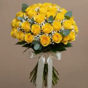 Yellow Jessica - 50 Fresh Yellow Roses Hand-Tied Bouquet