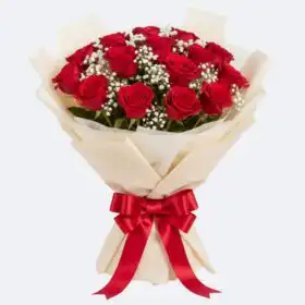 Luxury 12 Red Roses with Gypsophila Bouquet