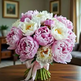 Luxury Hand-Tied Bouquet of Pink & White Peonies