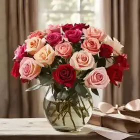 Radiant Pastel Pink Rose Bouquet in Luxury Glass Vase