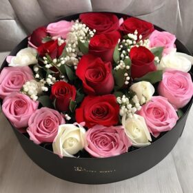 Premium Flower Box With Red Pink and White Rose