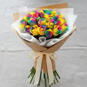 Vibrant Radiance Hand-Tied Rainbow Roses