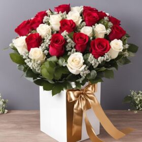 Luxury Red and White Rose Hatbox