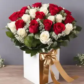 Luxury Red and White Rose Hatbox