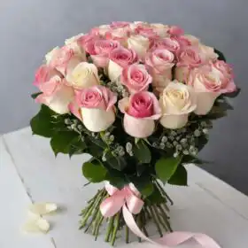 Romantic Pink & Cream Hand-Tied Rose Bouquet
