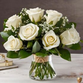 Elegant White Rose & Gypsophila Bouquet