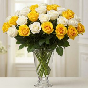 Angelic Brightness - Yellow and White Roses Bouquet