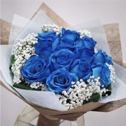 12 Blue Rose flower bouquet