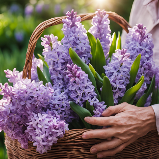 Lilac Hyacinth flowers in Basket for Mother’s Day - Elegant Floral Gift for Moms