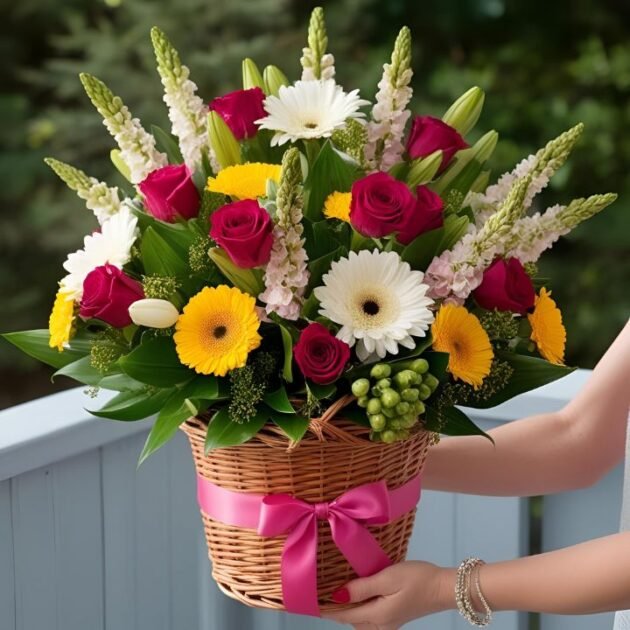 Spring Flowers for Mother's Day in Basket – Beautiful Seasonal Blooms for Mom