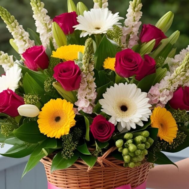 Fresh Spring Flowers for Mother's Day in Basket – Perfect Gift for Mom