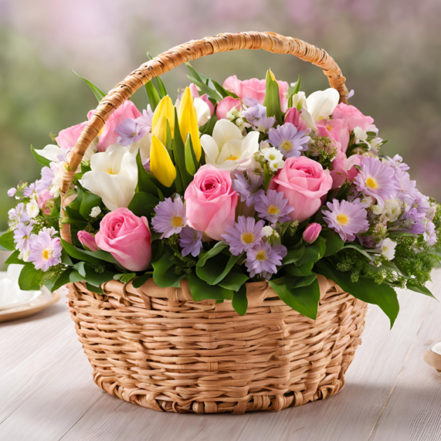 Deliver Spring Flowers Basket on Mother's Day – Fresh and Vibrant Seasonal Blooms in a Basket