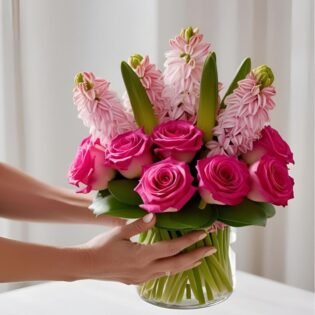 Hand Tied Flowers for Mother’s Day Delivery – Elegant Bouquet of Roses and Hyacinths