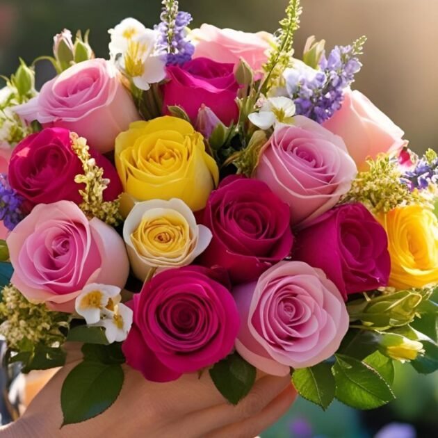 Rose and spring flower bouquet - Vibrant roses, tulips, and seasonal blooms in a beautiful arrangement