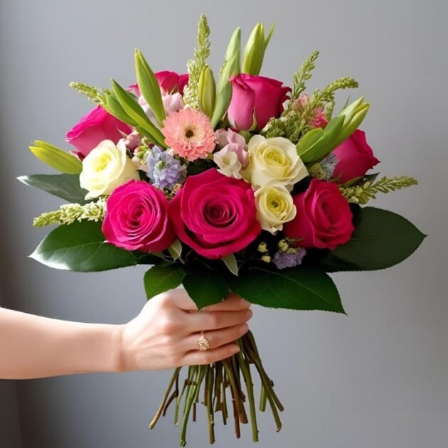 Rose and spring flower bouquet - Elegant mix of fresh roses, tulips, and seasonal blooms