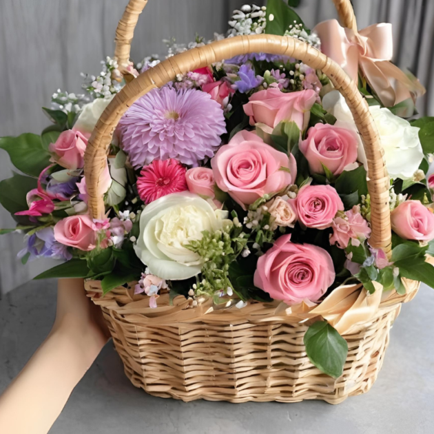 Spring Flowers Basket Delivery – A beautiful arrangement of fresh spring flowers in a basket, perfect for any occasion.