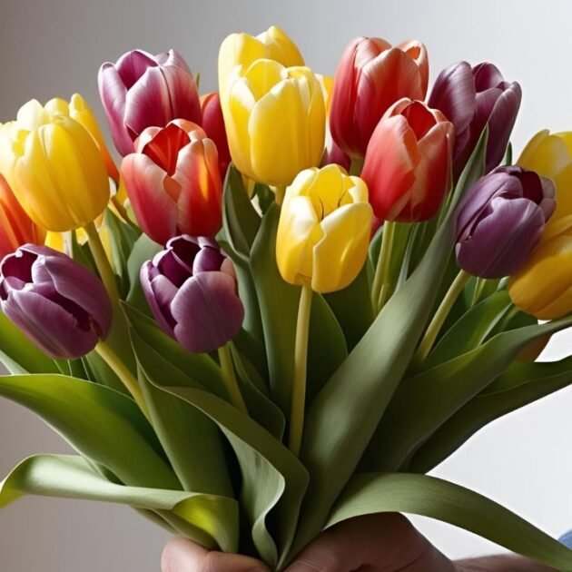 Elegant Tulips Flowers Hand Tied Bouquet featuring vibrant blooms for a memorable gift.