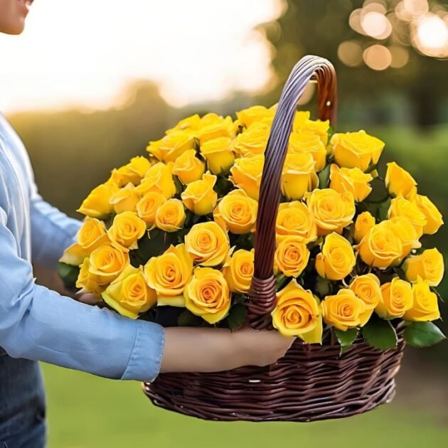 Show your appreciation this Mother's Day with our 50 Yellow Rose Mother's Day Flowers in Basket. Hand-arranged with care and delivered fresh with next-day delivery across the UK. The perfect gift to brighten her day. Order today and enjoy 10% off